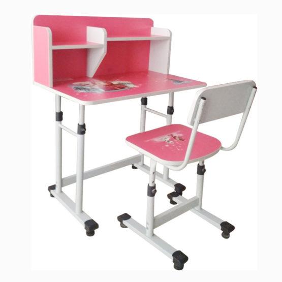 Bàn học sinh màu hồng liền giá sách 13-06A
